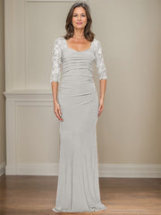 Sheath/Column Square Neckline 3/4 Sleeves Floor-Length Jersey Mother Of The Bride Dresses With Lace