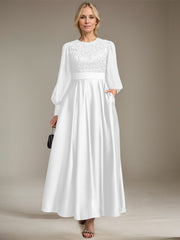 A-line Scoop Ankle-Length Lace Satin Chiffon Mother of the Bride Dress With Sequins