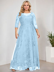 A-line Scoop Illusion Floor-Length Tulle Lace Mother of the Bride Dress With Sequins