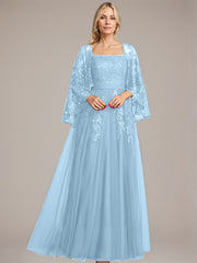 A-line Square Floor-Length Tulle Lace Sequin Mother of the Bride Dress