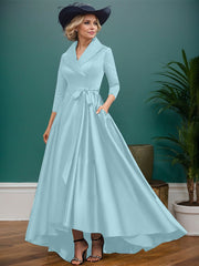 A-Line V-Neck 3/4 Sleeves Satin Mother Of The Bride Dresses With Pockets