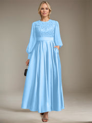 A-line Scoop Ankle-Length Lace Satin Chiffon Mother of the Bride Dress With Sequins