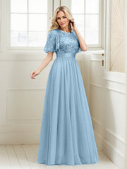A-Line Short Sleeve Embroidery Mother Of The Bride Dress