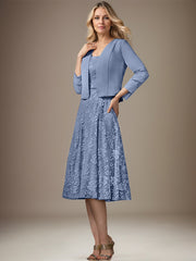 A-line V-Neck Knee-Length Chiffon Lace Mother of the Bride Dress With Beading Sequins