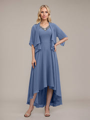 A-line V-Neck Asymmetrical Chiffon Mother of the Bride Dress With Beading Sequins