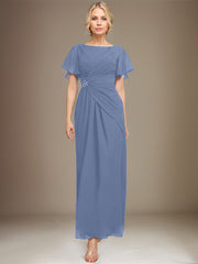 A-line Scoop Ankle-Length Chiffon Mother of the Bride Dress With Beading Pleated