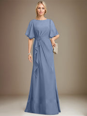 A-line Scoop Floor-Length Chiffon Mother of the Bride Dress With Cascading Ruffles Beading Sequins