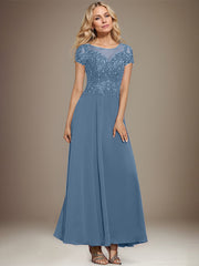 A-line Scoop Illusion Ankle-Length Lace Chiffon Mother of the Bride Dress With Sequins