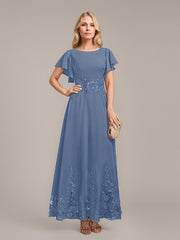 A-line Scoop Ankle-Length Lace Chiffon Mother of the Bride Dress With Sequins