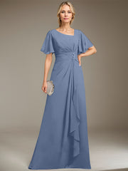 A-line Asymmetrical Floor-Length Chiffon Mother of the Bride Dress With Pleated Beading Sequins