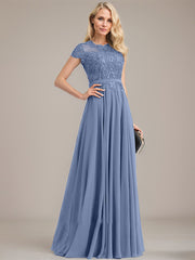 A-line Scoop Illusion Floor-Length Lace Chiffon Mother of the Bride Dress
