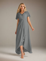 A-Line V-Neck Asymmetrical Chiffon Mother of the Bride Dress