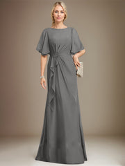 A-line Scoop Floor-Length Chiffon Mother of the Bride Dress With Cascading Ruffles Beading Sequins