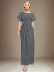 A-line Scoop Ankle-Length Chiffon Mother of the Bride Dress With Beading Pleated