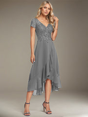 A-line V-Neck Asymmetrical Lace Chiffon Mother of the Bride Dress