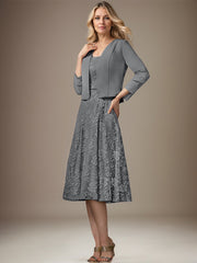 A-line V-Neck Knee-Length Chiffon Lace Mother of the Bride Dress With Beading Sequins