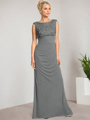 Empire Scoop Floor-Length Mesh Lace Mother of the Bride Dress With Pleated