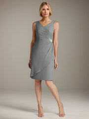 Sheath V-Neck Knee-Length Chiffon Mother of the Bride Dress