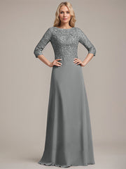 A-line Scoop Floor-Length Lace Chiffon Mother of the Bride Dress