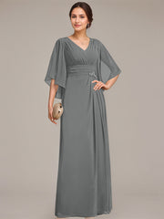 Sheath/Column V-Neck Floor-Length Chiffon Mother of the Bride Dress With Pleated Sequins Beading