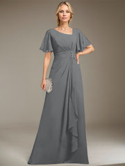 A-line Asymmetrical Floor-Length Chiffon Mother of the Bride Dress With Pleated Beading Sequins