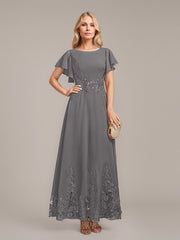 A-line Scoop Ankle-Length Lace Chiffon Mother of the Bride Dress With Sequins