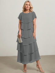 A-line Scoop Asymmetrical Chiffon Mother of the Bride Dress With Ruffle