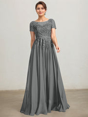 A-line Illusion Scoop Floor-Length Lace Chiffon Mother of the Bride Dress With Sequins