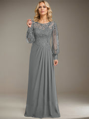Sheath/Column Scoop Illusion Floor-Length Lace Chiffon Mother of the Bride Dress With Pleated Sequins