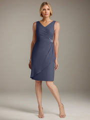 Sheath V-Neck Knee-Length Chiffon Mother of the Bride Dress