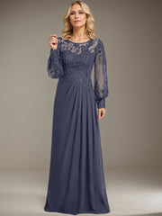 Sheath/Column Scoop Illusion Floor-Length Lace Chiffon Mother of the Bride Dress With Pleated Sequins