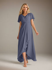 A-Line V-Neck Asymmetrical Chiffon Mother of the Bride Dress