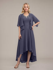 A-line V-Neck Asymmetrical Chiffon Mother of the Bride Dress With Beading Sequins
