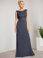 Empire Scoop Floor-Length Mesh Lace Mother of the Bride Dress With Pleated