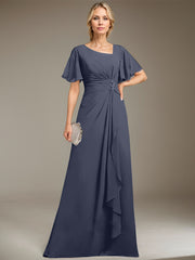 A-line Asymmetrical Floor-Length Chiffon Mother of the Bride Dress With Pleated Beading Sequins