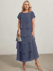 A-line Scoop Asymmetrical Chiffon Mother of the Bride Dress With Ruffle