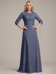 A-line Scoop Floor-Length Lace Chiffon Mother of the Bride Dress