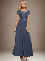 A-line Scoop Illusion Ankle-Length Lace Chiffon Mother of the Bride Dress With Sequins
