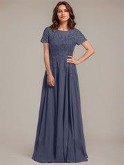 A-line Scoop Illusion Floor-Length Lace Chiffon Mother of the Bride Dress With Sequins