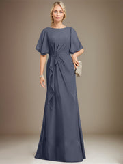 A-line Scoop Floor-Length Chiffon Mother of the Bride Dress With Cascading Ruffles Beading Sequins