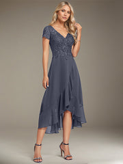 A-line V-Neck Asymmetrical Lace Chiffon Mother of the Bride Dress