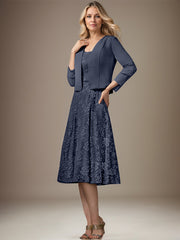 A-line V-Neck Knee-Length Chiffon Lace Mother of the Bride Dress With Beading Sequins