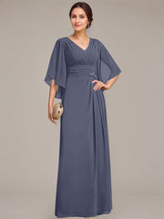 Sheath/Column V-Neck Floor-Length Chiffon Mother of the Bride Dress With Pleated Sequins Beading