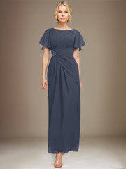 A-line Scoop Ankle-Length Chiffon Mother of the Bride Dress With Beading Pleated