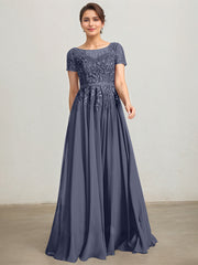 A-line Illusion Scoop Floor-Length Lace Chiffon Mother of the Bride Dress With Sequins