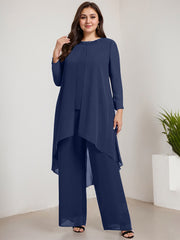 Separates Jumpsuit/Pantsuit Scoop Floor-Length Chiffon Mother of the Bride Dress With Beading Sequins