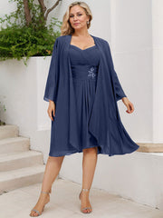 Sheath/Column Sweetheart Knee-Length Chiffon Mother of the Bride Dress With Beading Appliques Lace Sequins Pleated
