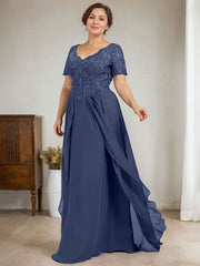 A-line V-Neck Floor-Length Chiffon Lace Mother of the Bride Dress