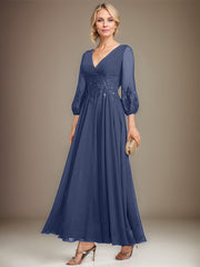A-line V-Neck Ankle-Length Lace Chiffon Mother of the Bride Dress With Sequins