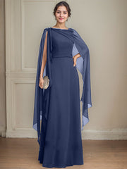 A-line Scoop Floor-Length Chiffon Mother of the Bride Dress With Bow Pleated